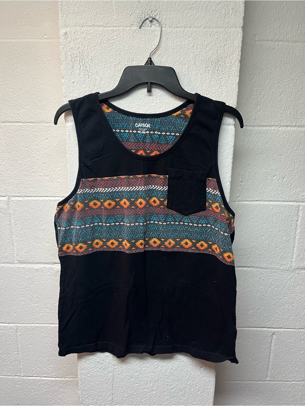 Carbon Black Tank with Teal, Pink and Orange Aztec Print